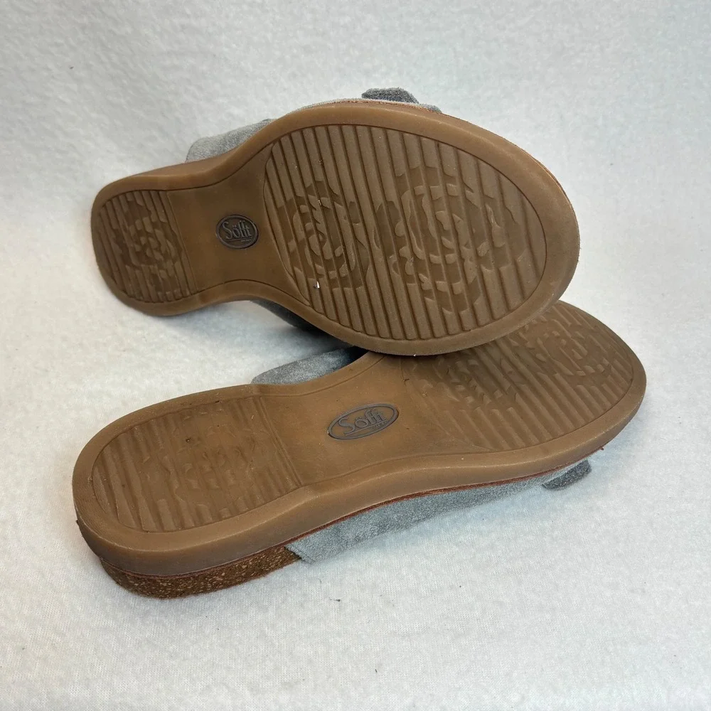 Sofft Mirabelle Sandals Women 8M Blue Gray Suede Double Buckle Slide Comfort‎